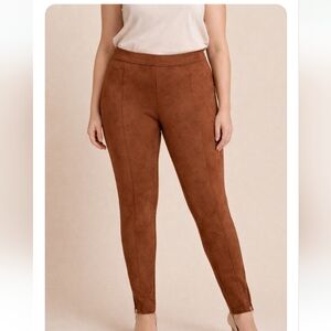 Anthropologie Brown Faux Suede Ankle Zip Leggings | Size 26